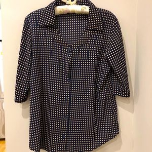 Blue & White Squares Cubic Top Polyester Women's Blouse Shirt 8
